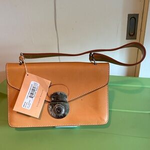 Tan Leather Lock Shoulder Flap bag